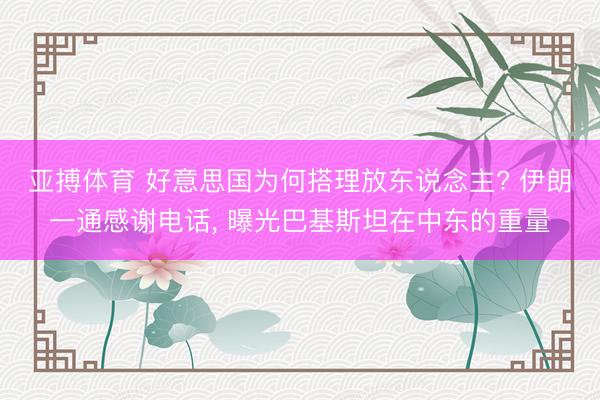 亚搏体育 好意思国为何搭理放东说念主? 伊朗一通感谢电话， 曝光巴基斯坦在中东的重量